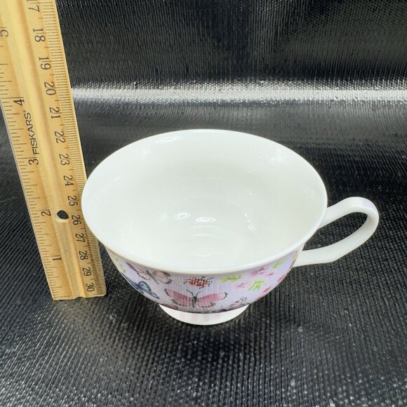 Harvest Green Studio Multicolor Butterfly Pattern Bone China Teacup Saucer Set - Picture 9 of 14